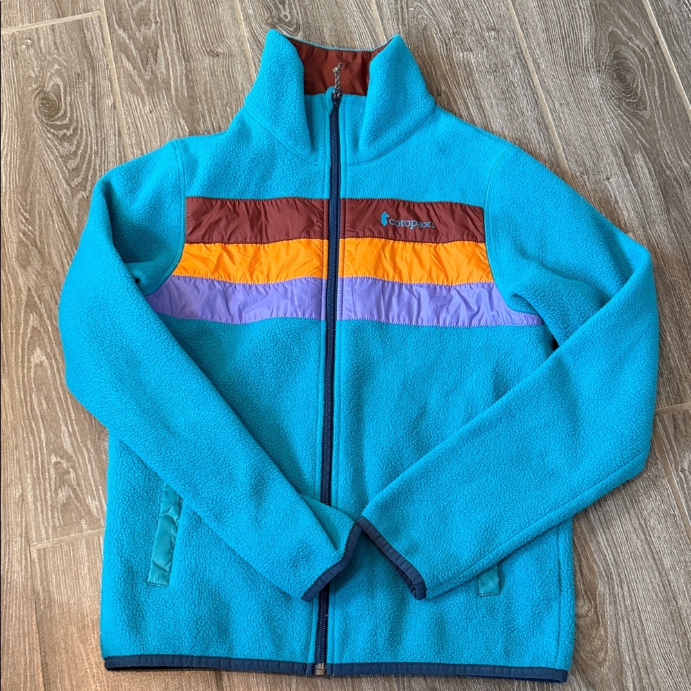 Cotopaxi womens size small Blue Fleece full zip classic Jacket with Stripes EUC